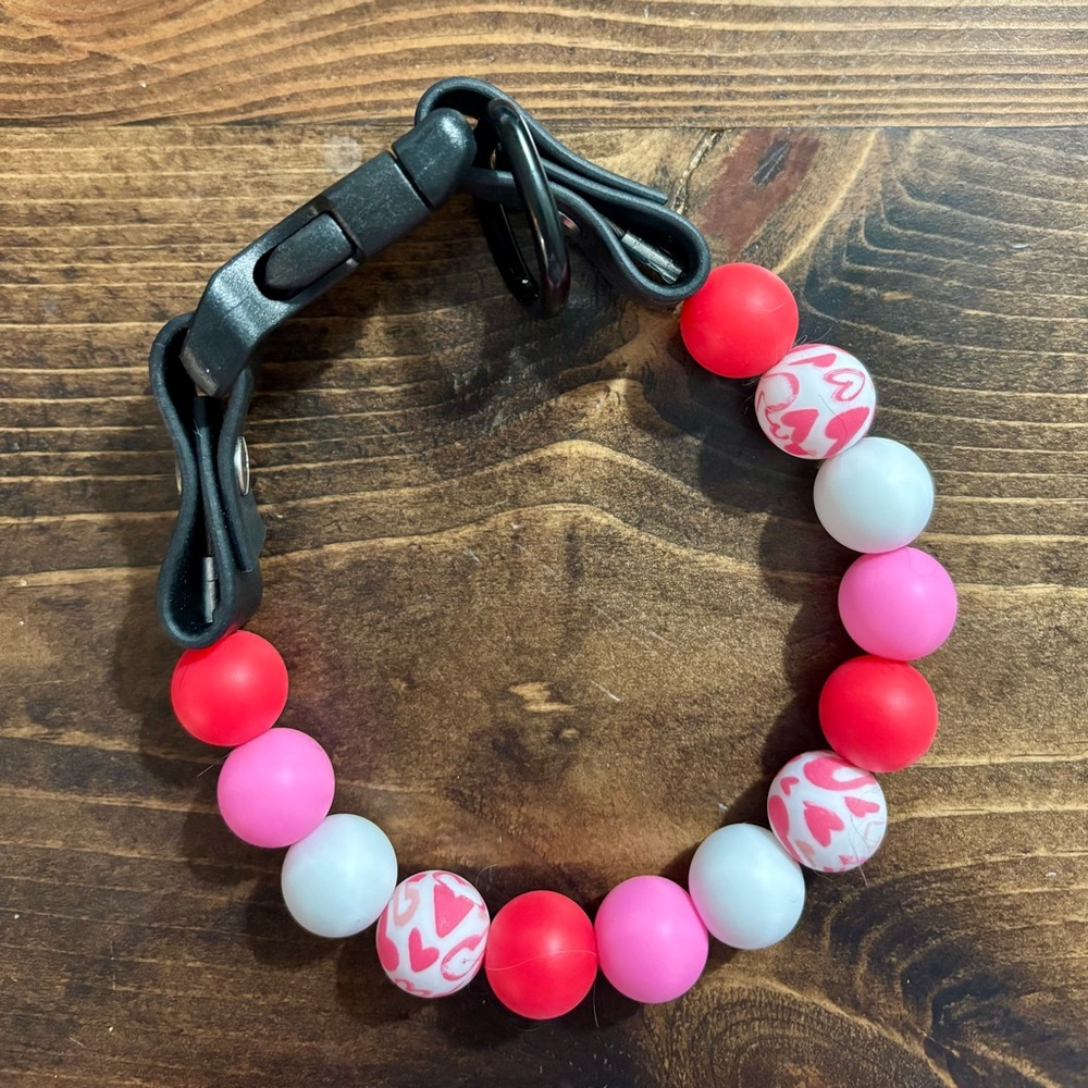 Dog Collar Silicone Bead with Pink, Red and White Hearts
